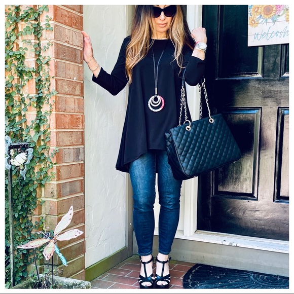 Fall stylish Black high low 3/4  sleeve tunic top - Picture 5 of 8